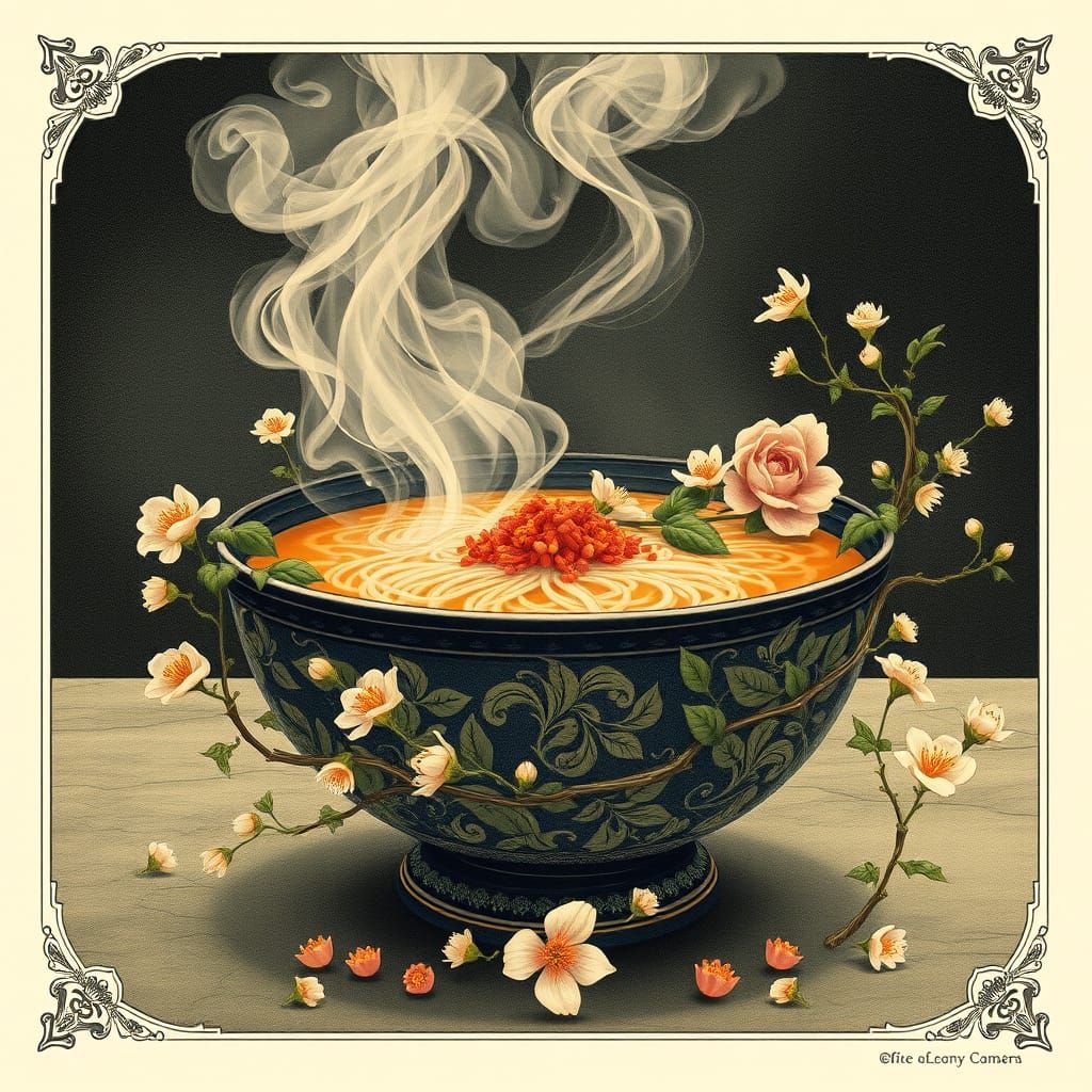 Botanical Ramen Bowl with Glowing Broth