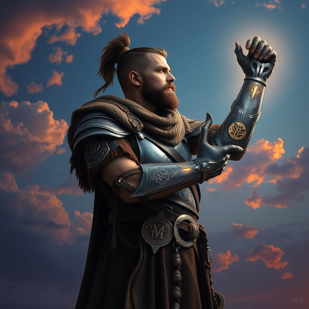 Warrior's Triumphant Silver Prosthetic Limb in Digital Art