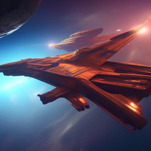 Detailed Spaceship Matte Painting in Space