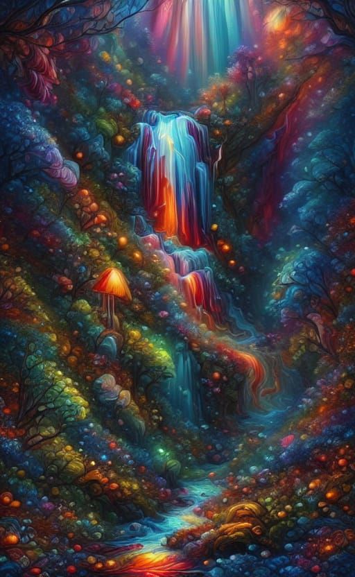 Magical Autumn Waterfall in Enchanted Forest