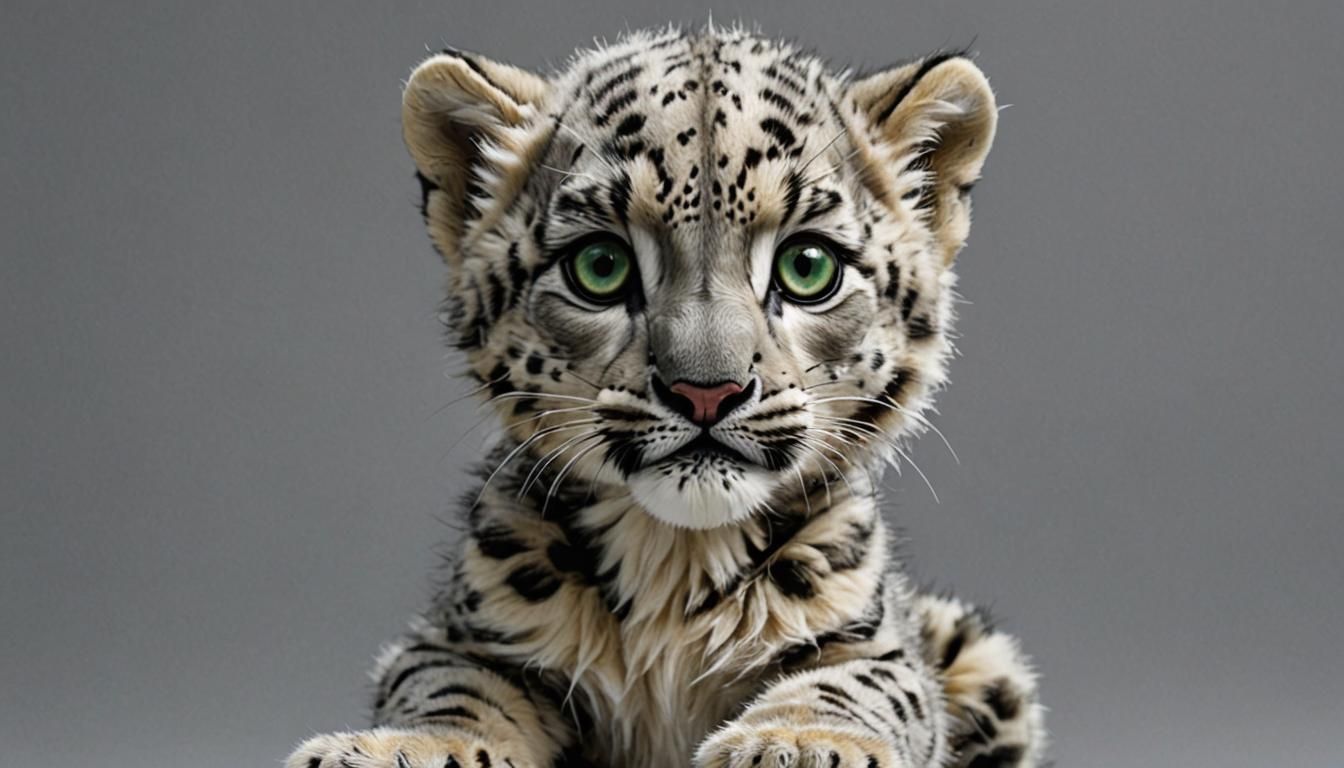 Photorealistic Snow Leopard Cub with Robotic Eyes