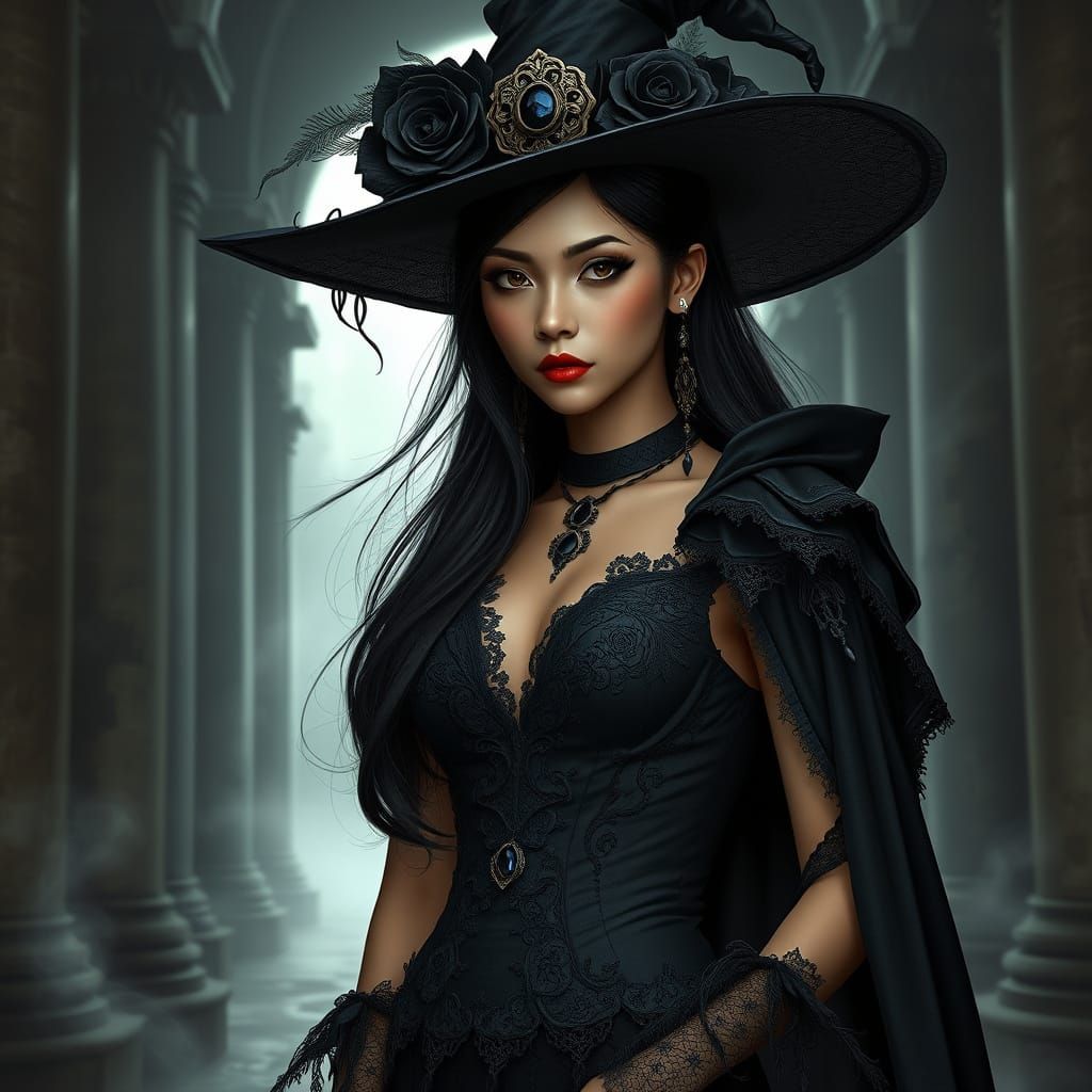 Gothic Pinay Witch in Ancient Ruins