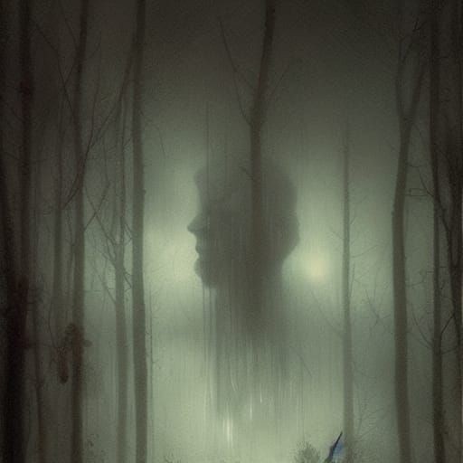 Eerie Ghostly Faces in Rain, Dark Fantasy Art