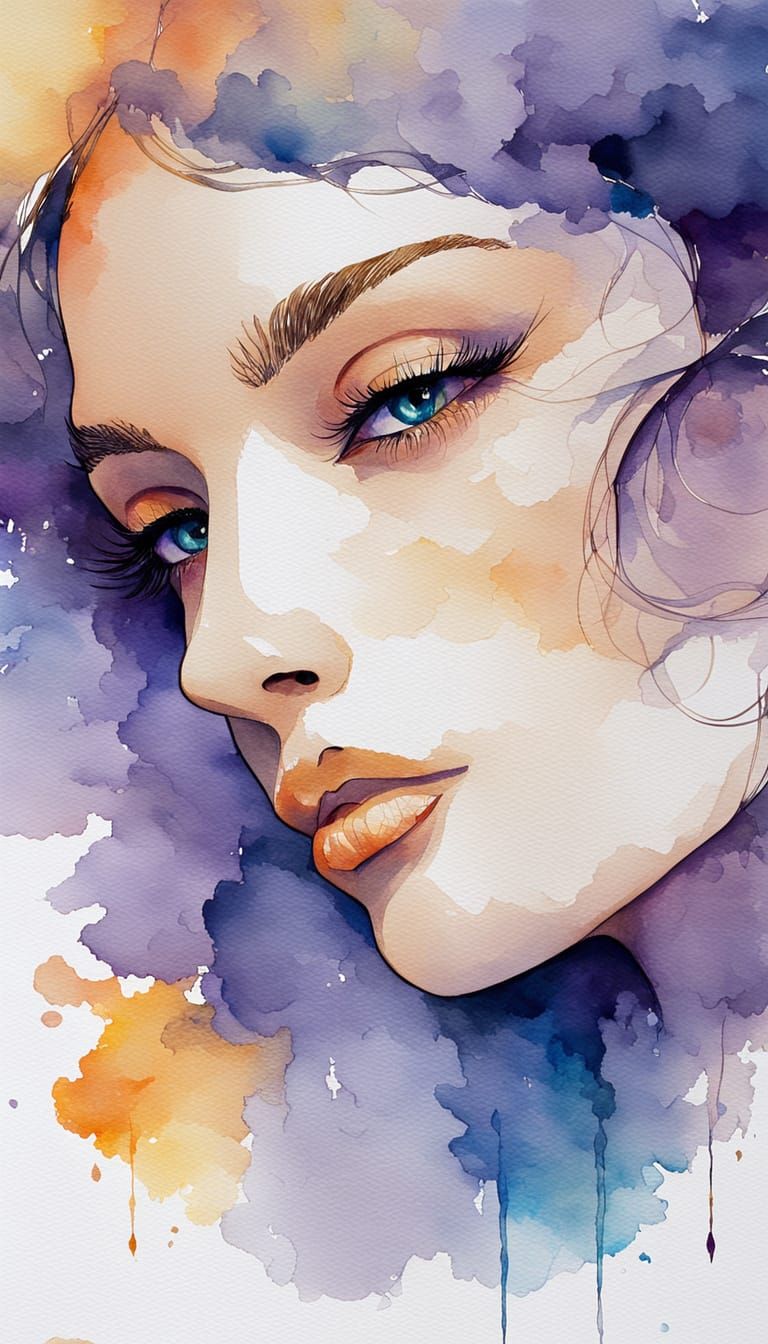 Ethereal Female Figure in Watercolor with Soft Focus