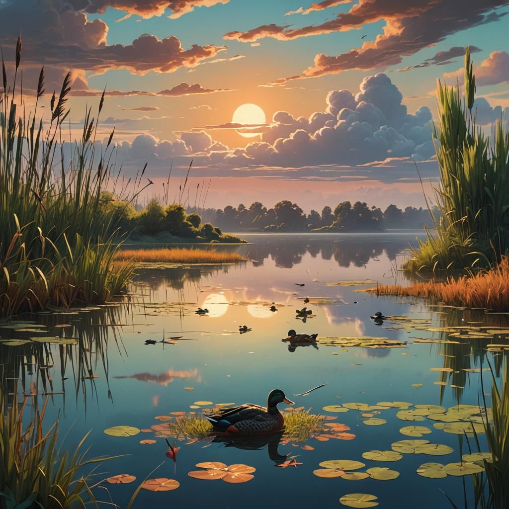 Fantasy Lake with Ducks: 3D Matte Painting