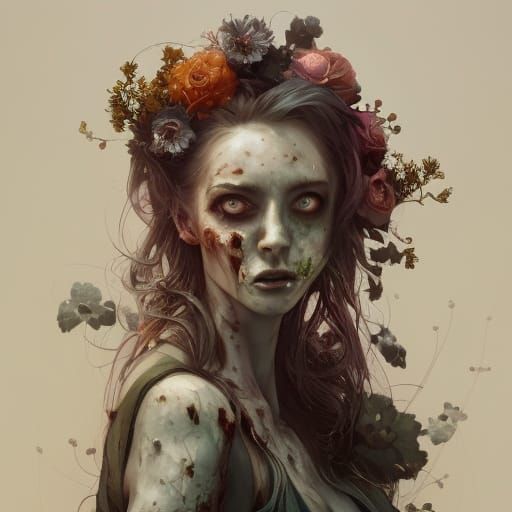 Zombie Woman Portrait in Hyperdetailed Style