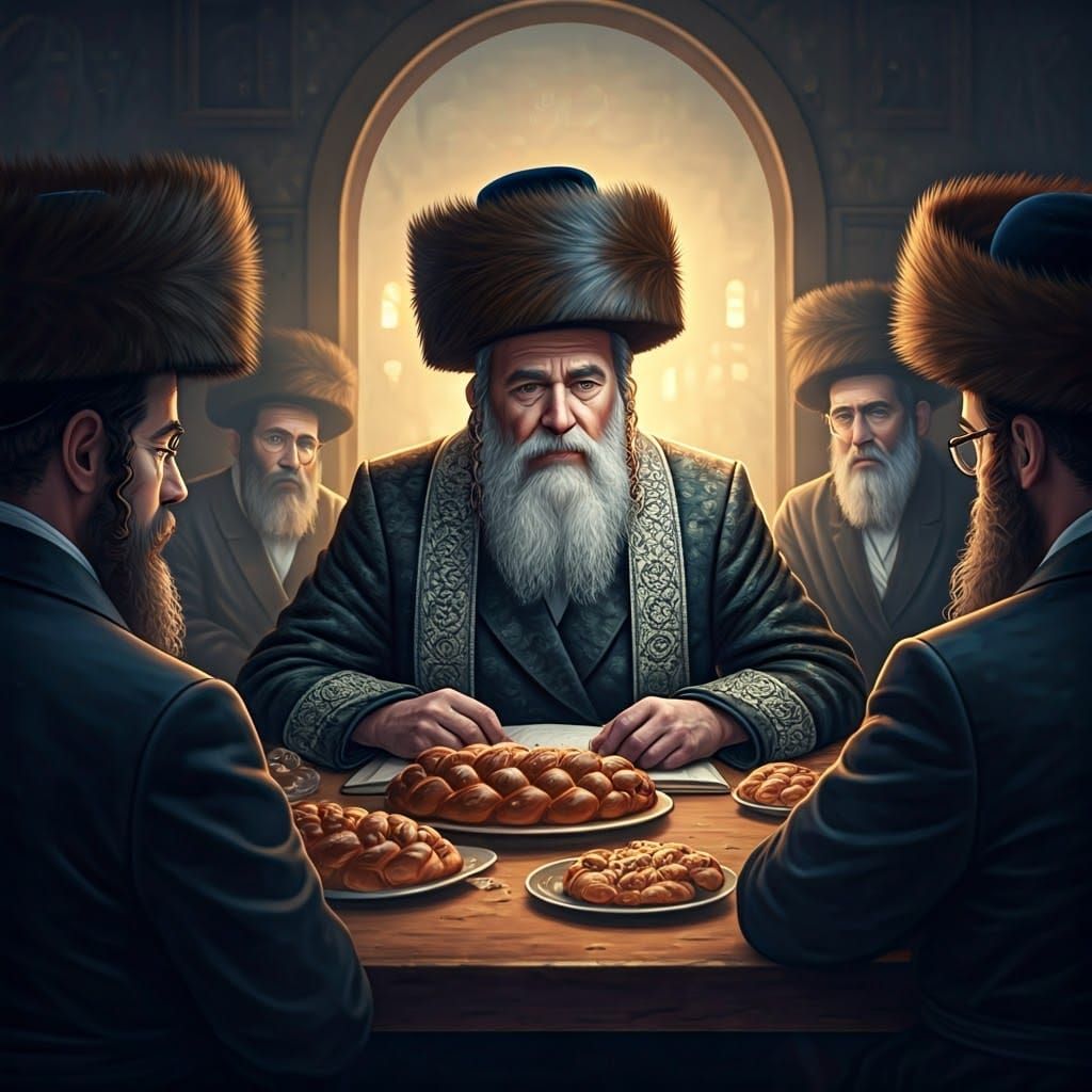 Hasidic Jewish Man Teaching Followers, Dark Fantasy Art