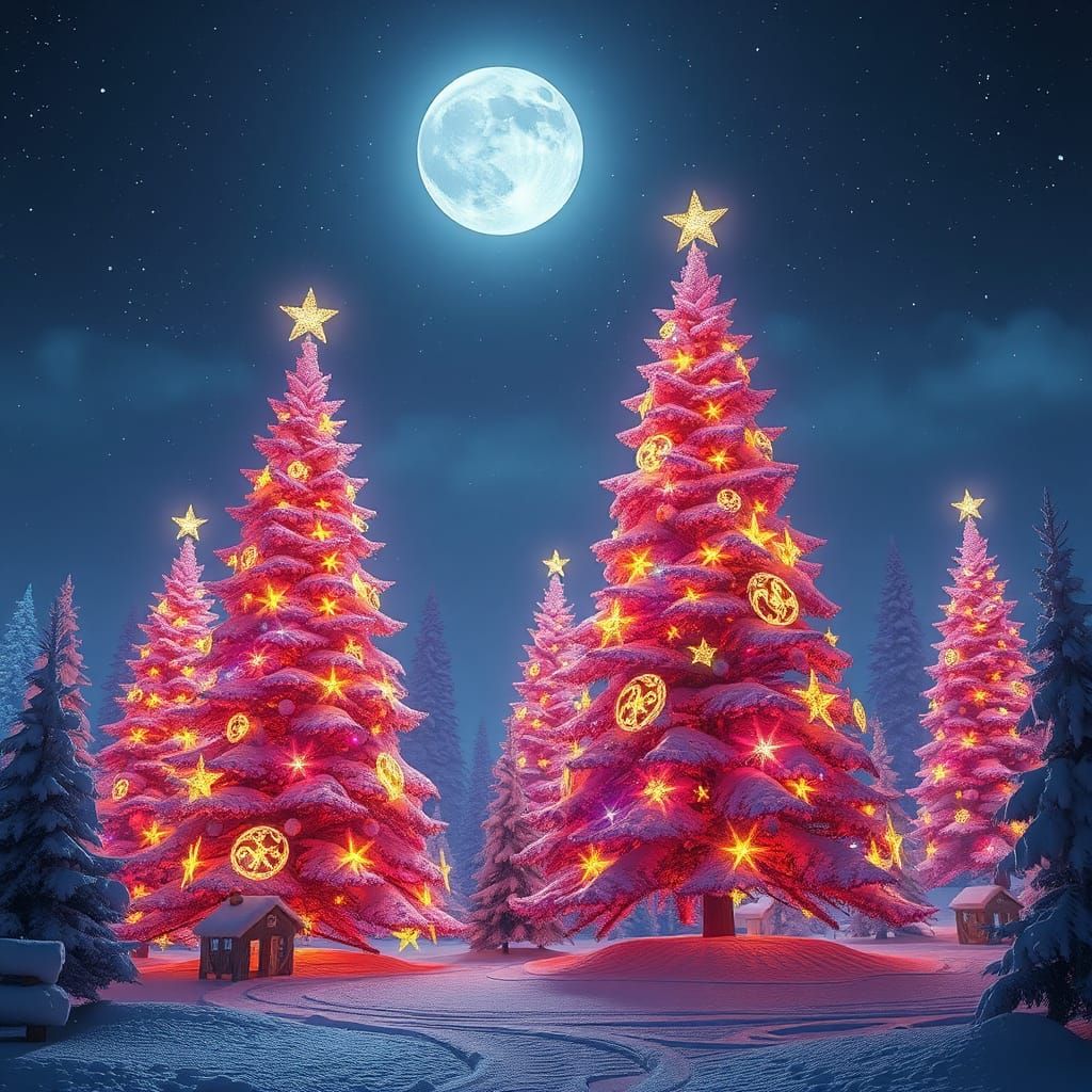 Enchanted Christmas Forest Illuminated in Golden Light