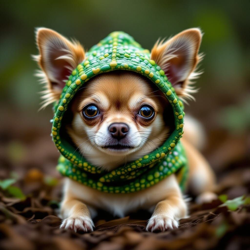 Enchanted Chihuahua Chameleon in Rainforest Dreamscape