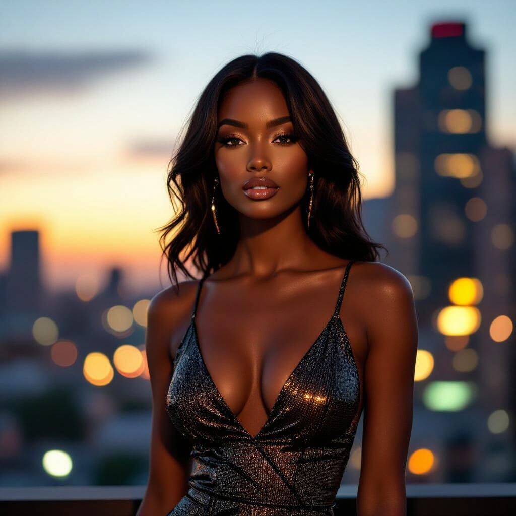 Confident Black Woman in Urban Dusk Setting