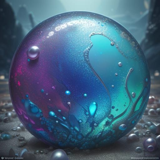 Dreamlike Fantasy Scene with Glass Bubbles and Beachy Textur...