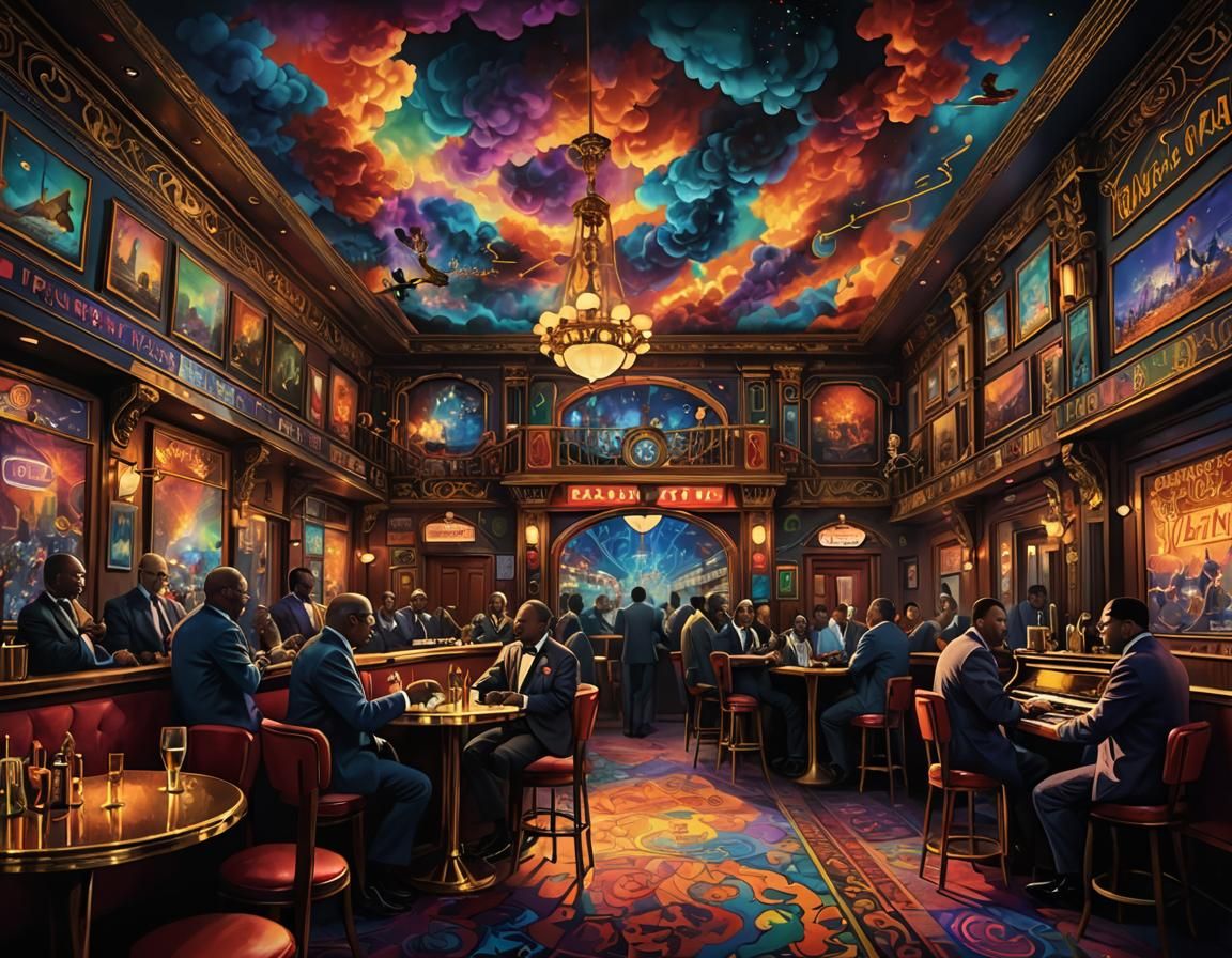 Smoky Jazz Club: A Neo-Impressionist Matte Painting