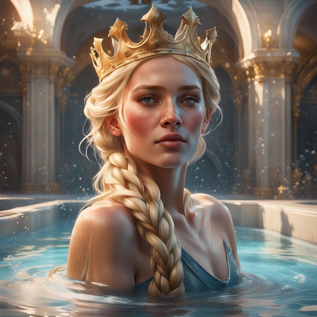Blonde Princess Taking Bath: Volumetric Lighting Concept Art