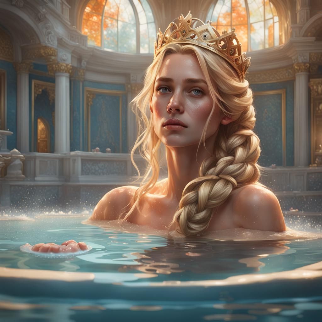 Stylish Princess Taking Bath: Hyperdetailed Concept Art