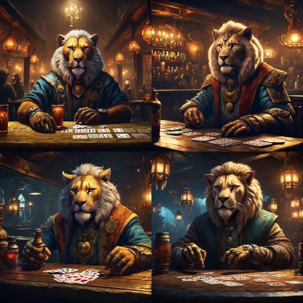 Lion-headed Tabaxi Gambler in Underground Bar