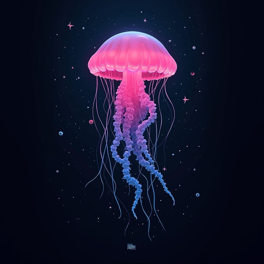 Bioluminescent Jellyfish in Neon Vector Art Style