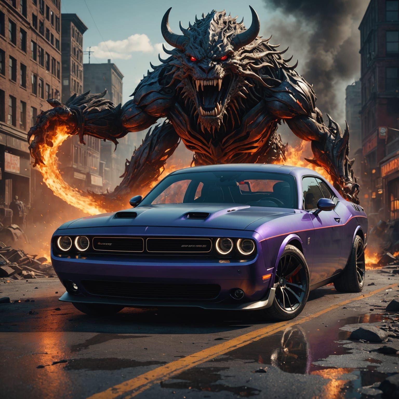 Infernal Dodge Challenger: Detailed Matte Painting