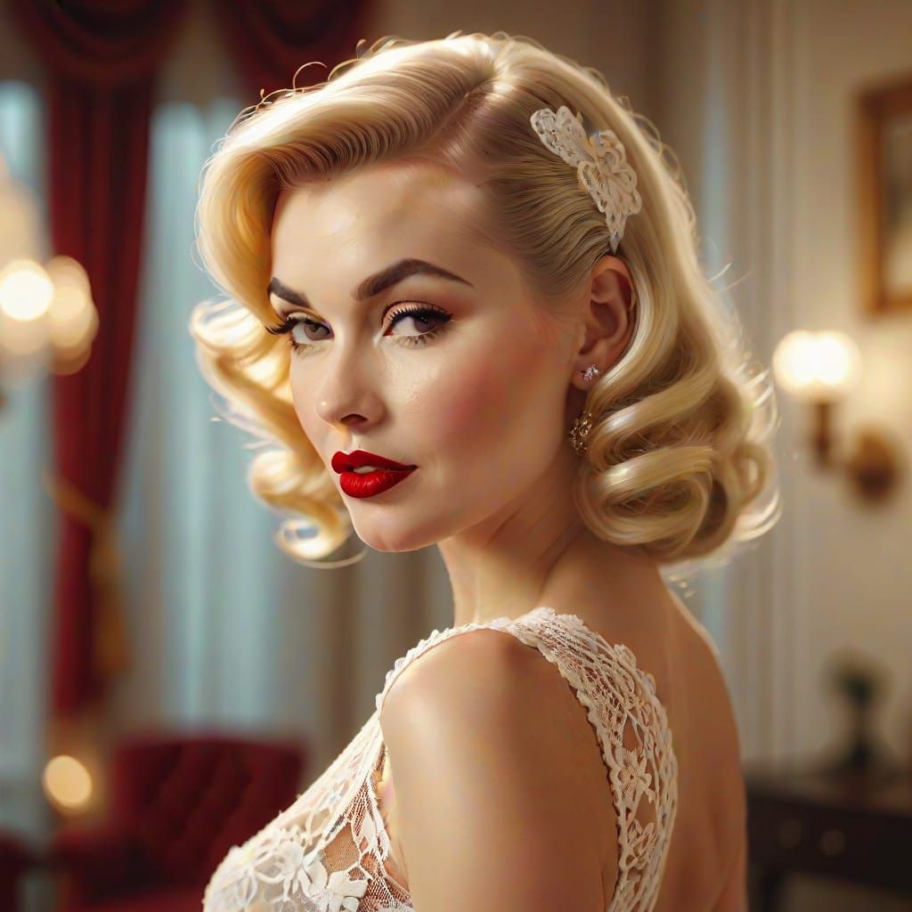 Glamorous White Lace Pin-Up Princess