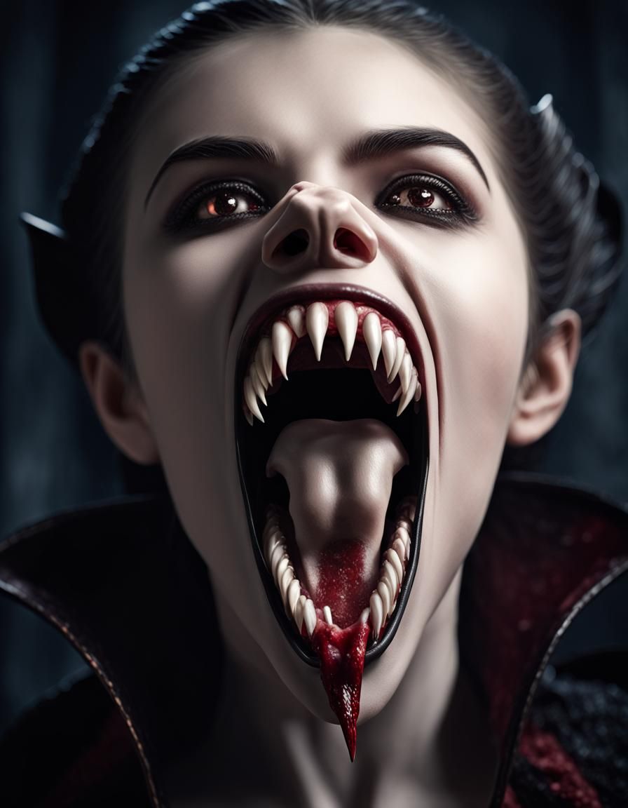 Hyperrealistic Vampire with Fangs in Dark Fantasy Style