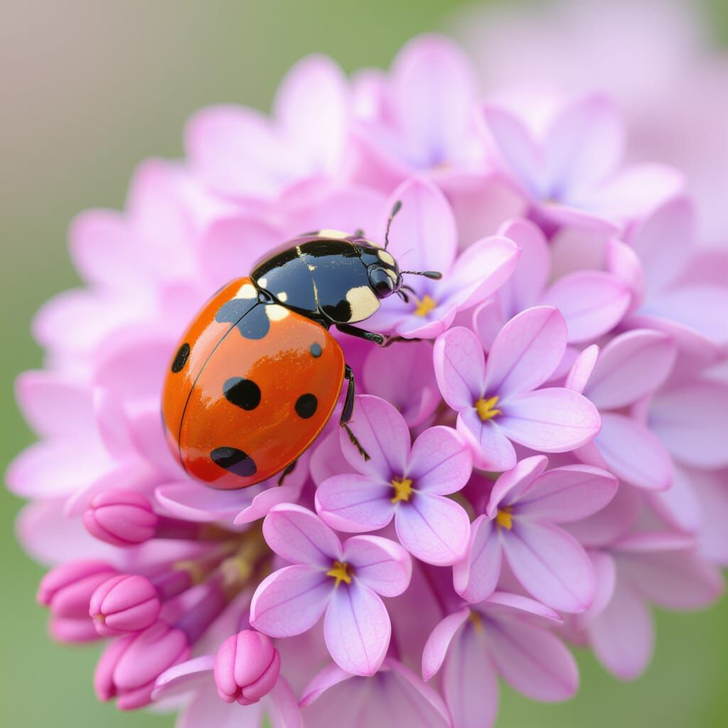 Ladybug on Lilac Flower