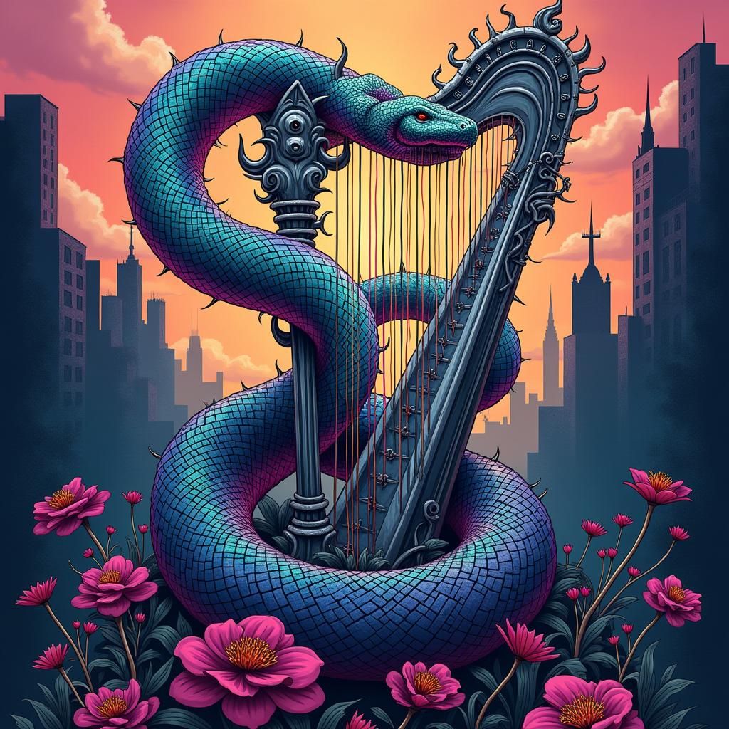 Snake Conjuring Music on Gothic Harp