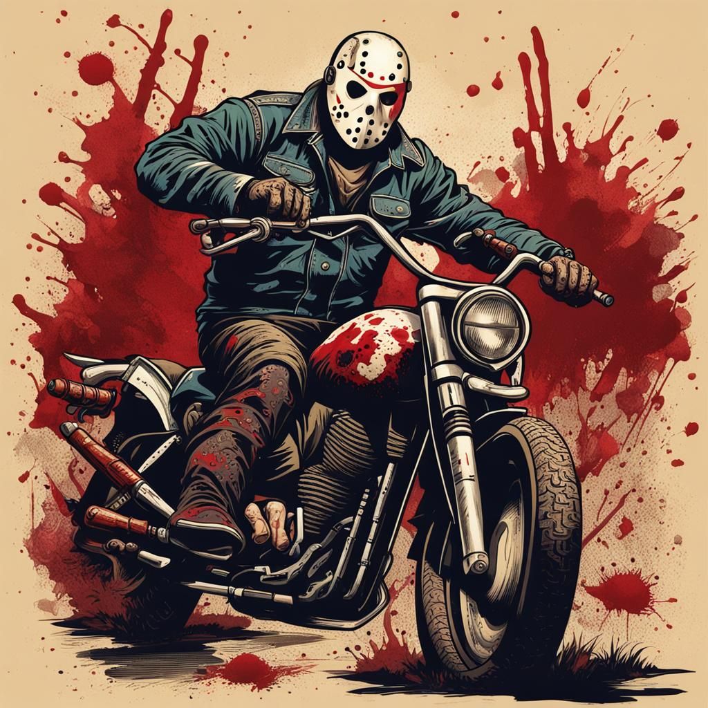 Vintage Motorcycle Rider Covered in Blood