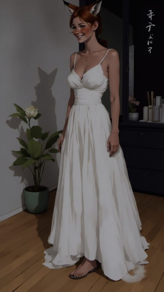 Fox-girl Vixen modeling a wedding dress