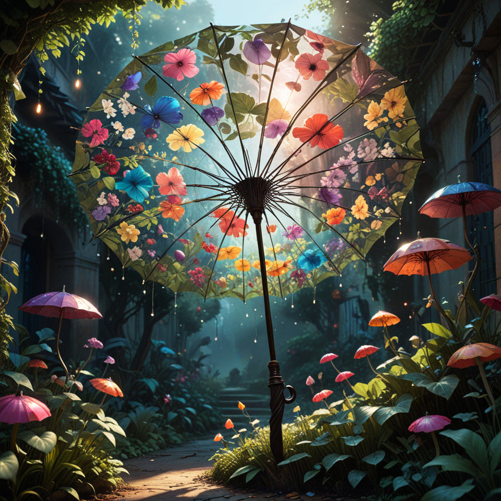 Enchanted Florabundance Blooms Under Whimsical Umbrellas