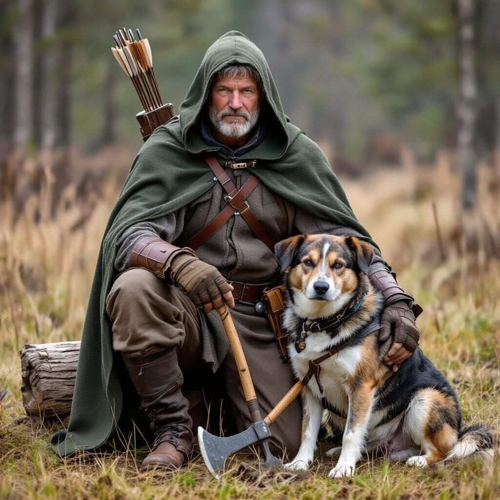 Weathered Ranger Roderich Tannfels with Hound Falko