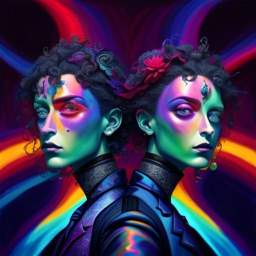 Prismatic Double Portrait in Tinted Metallic Style
