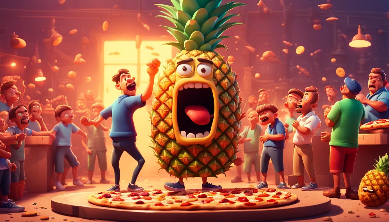 Humorous 3D Rendering of Pineapple Pizza Controversy