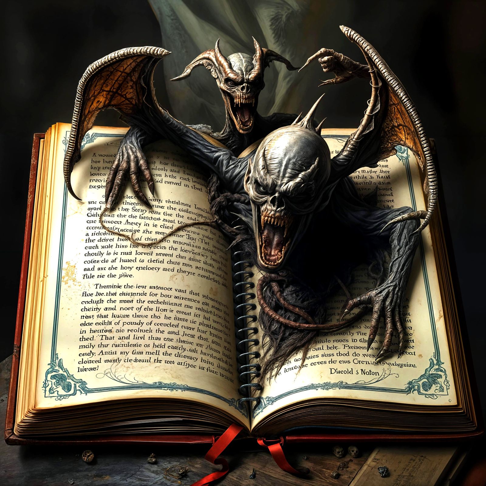 Cursed Book with Macabre Creatures Emerging