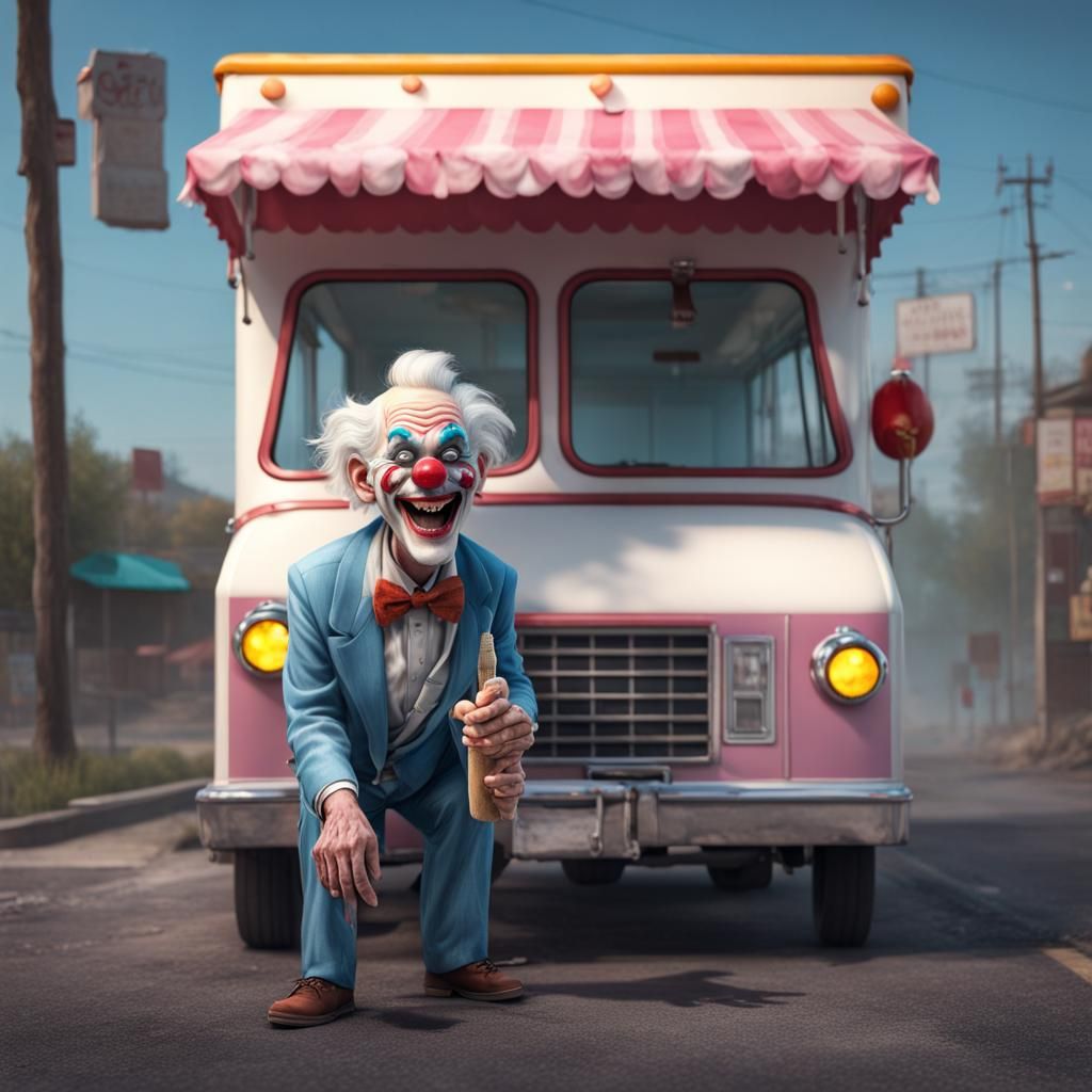 Sinister Old Man Beckons from "I Scream" Truck