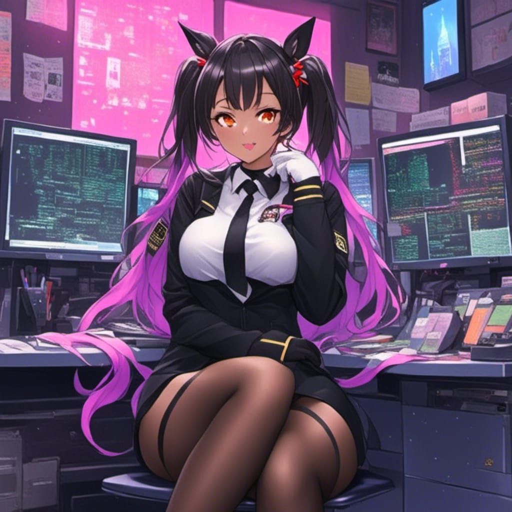 Neo-Tokyo Stock Trader with Mocking Smile