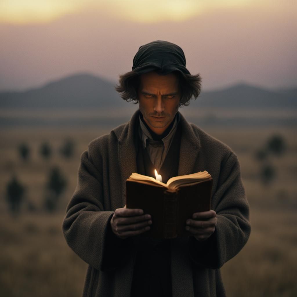 Prophetic Figure with Ancient Scripture in Golden Light