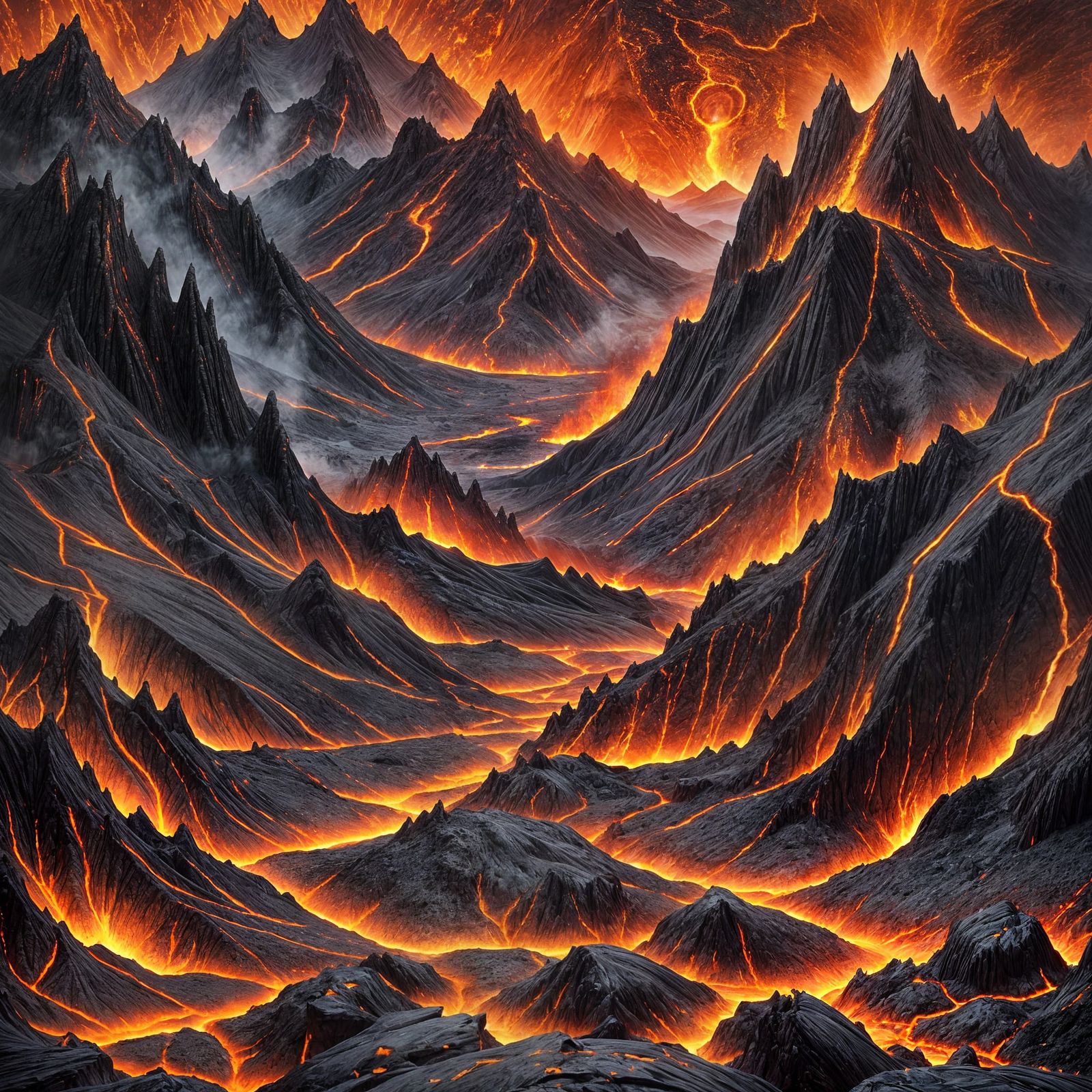 Infernal Landscape with Jagged Mountains and Lava