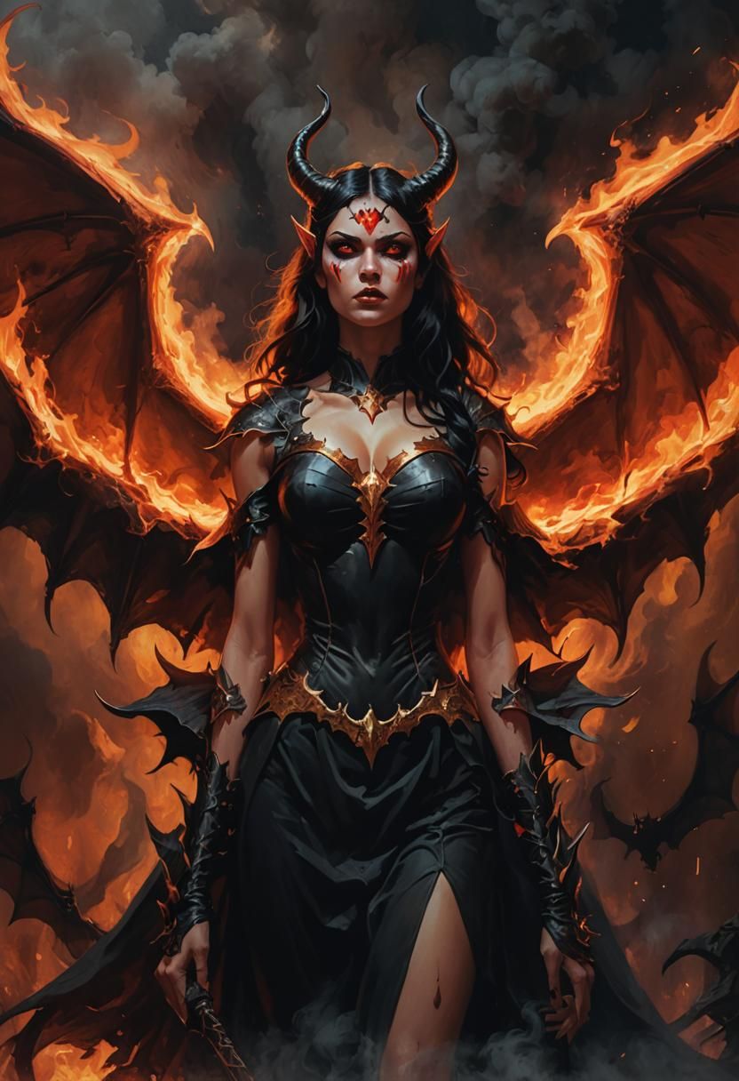 Demon Woman with Bat Wings in Dark Fantasy Art