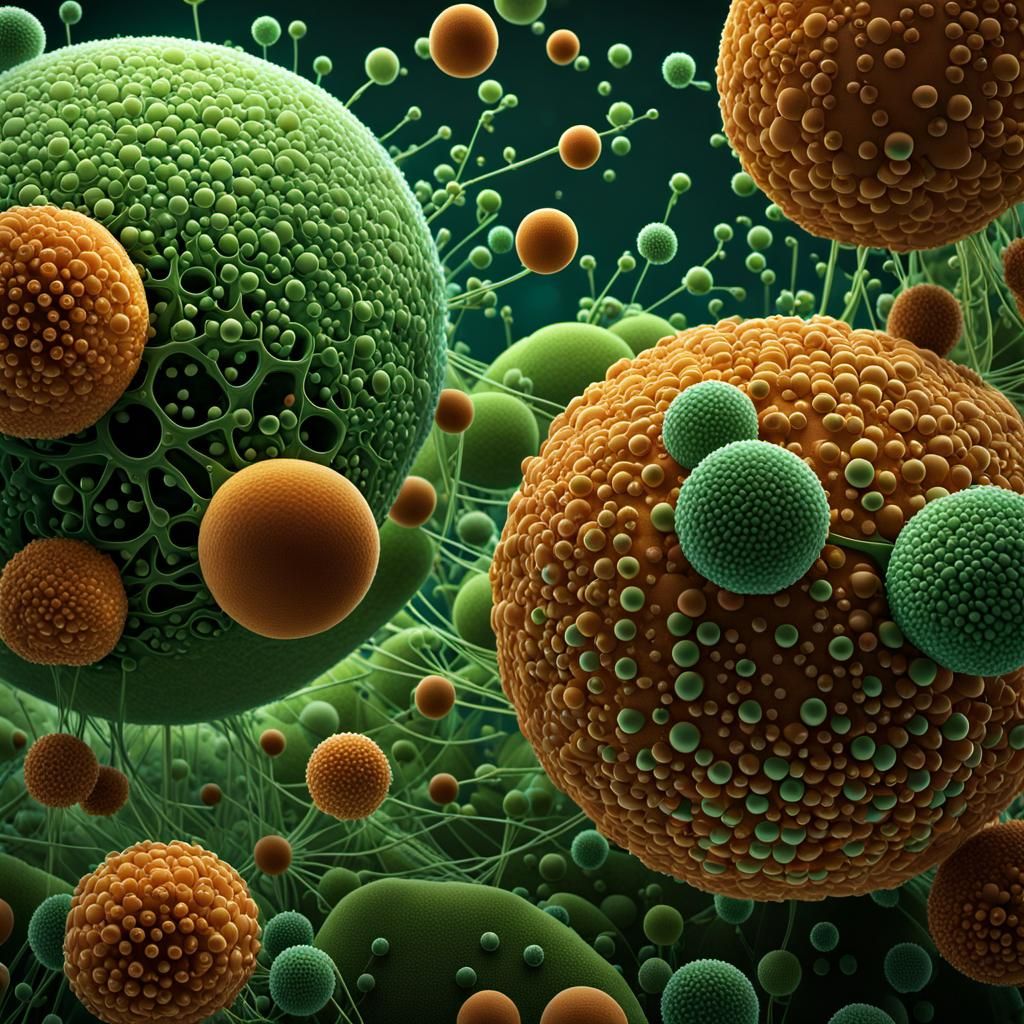 Detailed Microscopic View of Amoebas in 3D