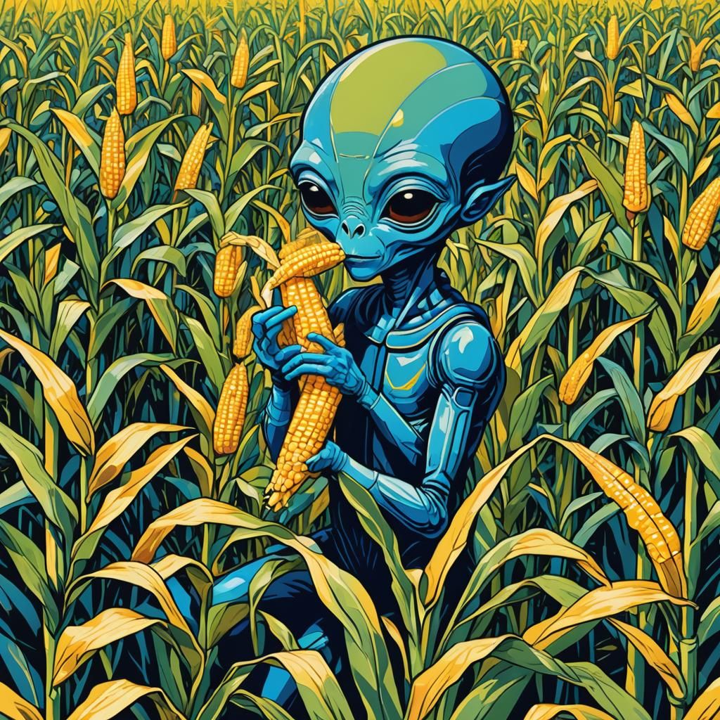 Alien Eats Corn: A Pop Art Screen Print