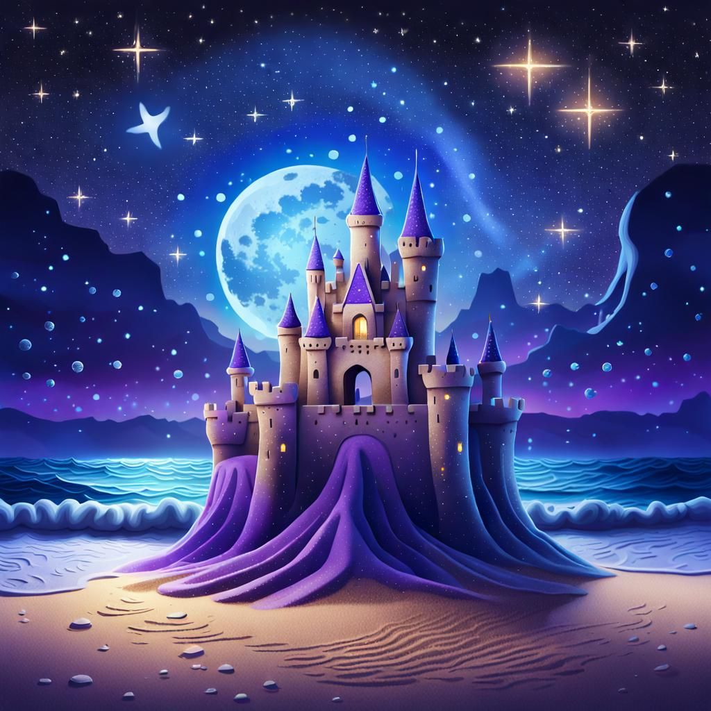 Majestic Sandcastle Under Starry Night Sky