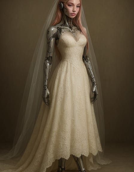 Cybernetic Bride in Wedding Gown Digital Art