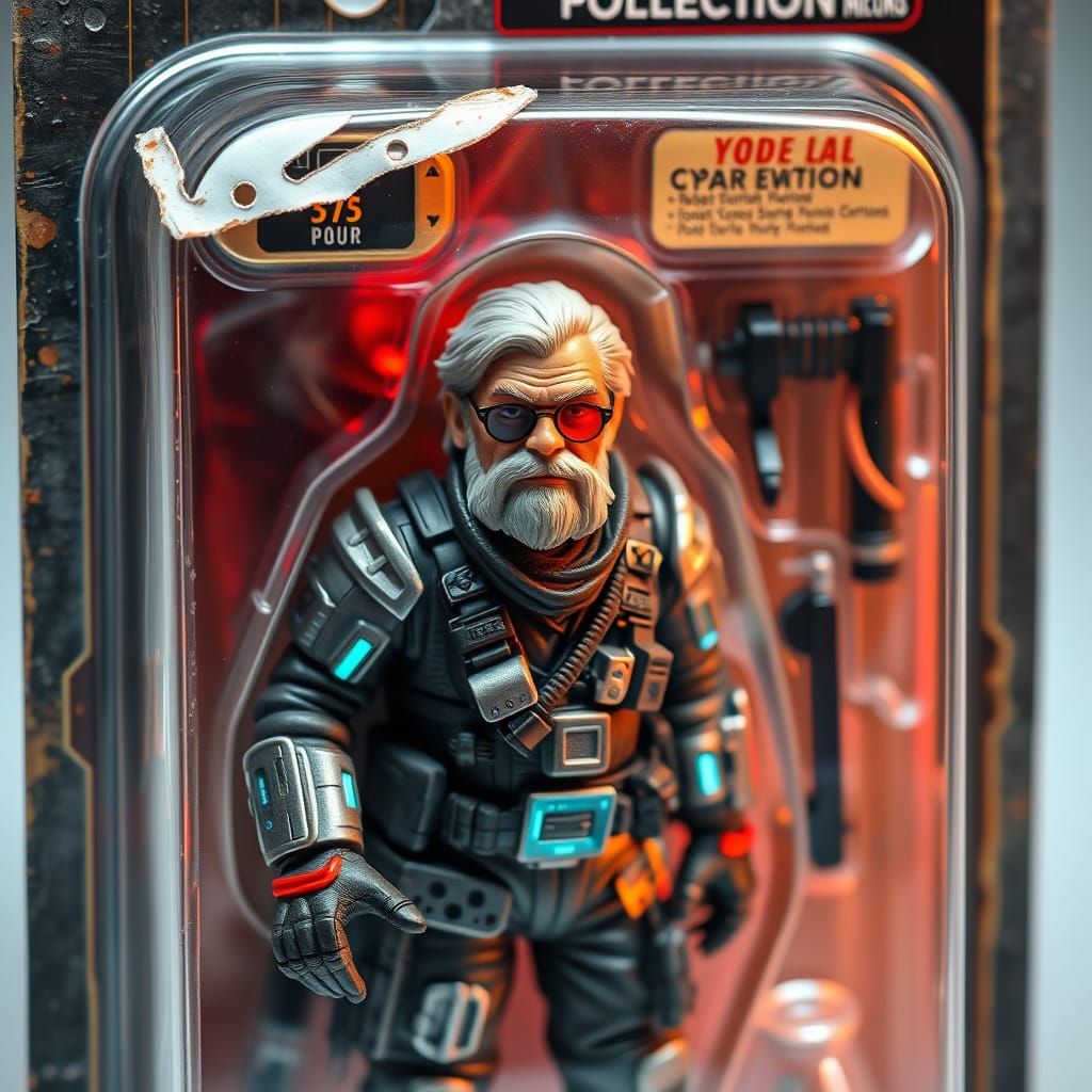 Cyberpunk Action Hero Miniature in Weathered Packaging