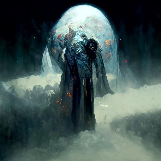 Eerie Mist Horror Scene in Engraving Style