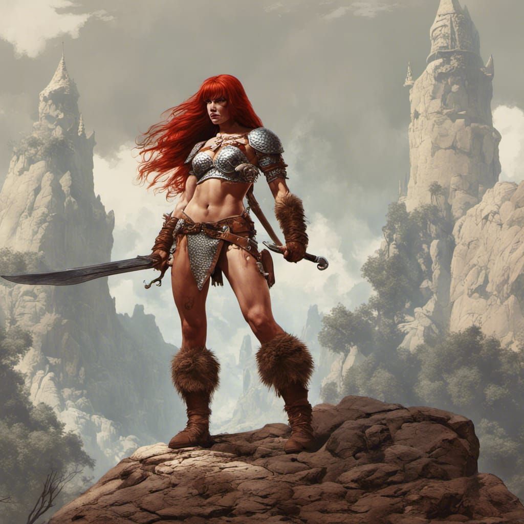 Red Sonja Fantasy Art in Detailed Matte Painting