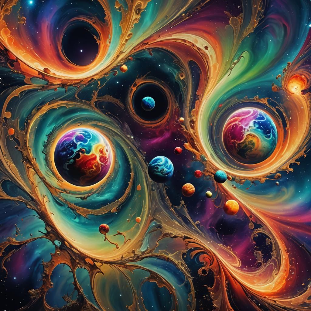 Surreal Celestial Bodies in Space, Salvador Dali-Inspired