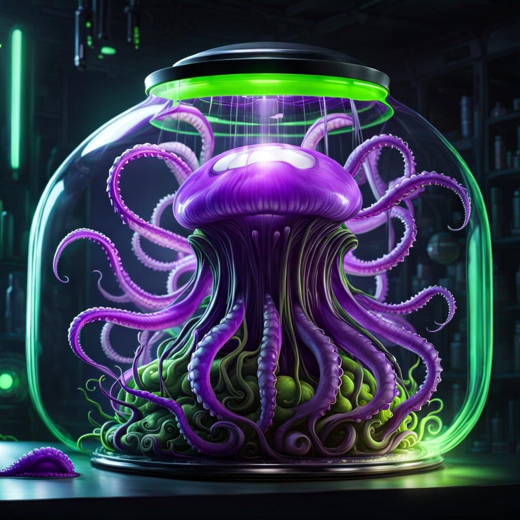 Fluorescent Alien Life Form in Laboratory Cage