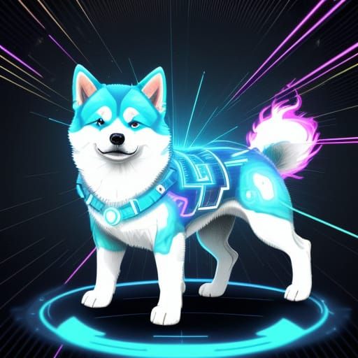 Shiba Inu as Digital Deity with Glitching Fur