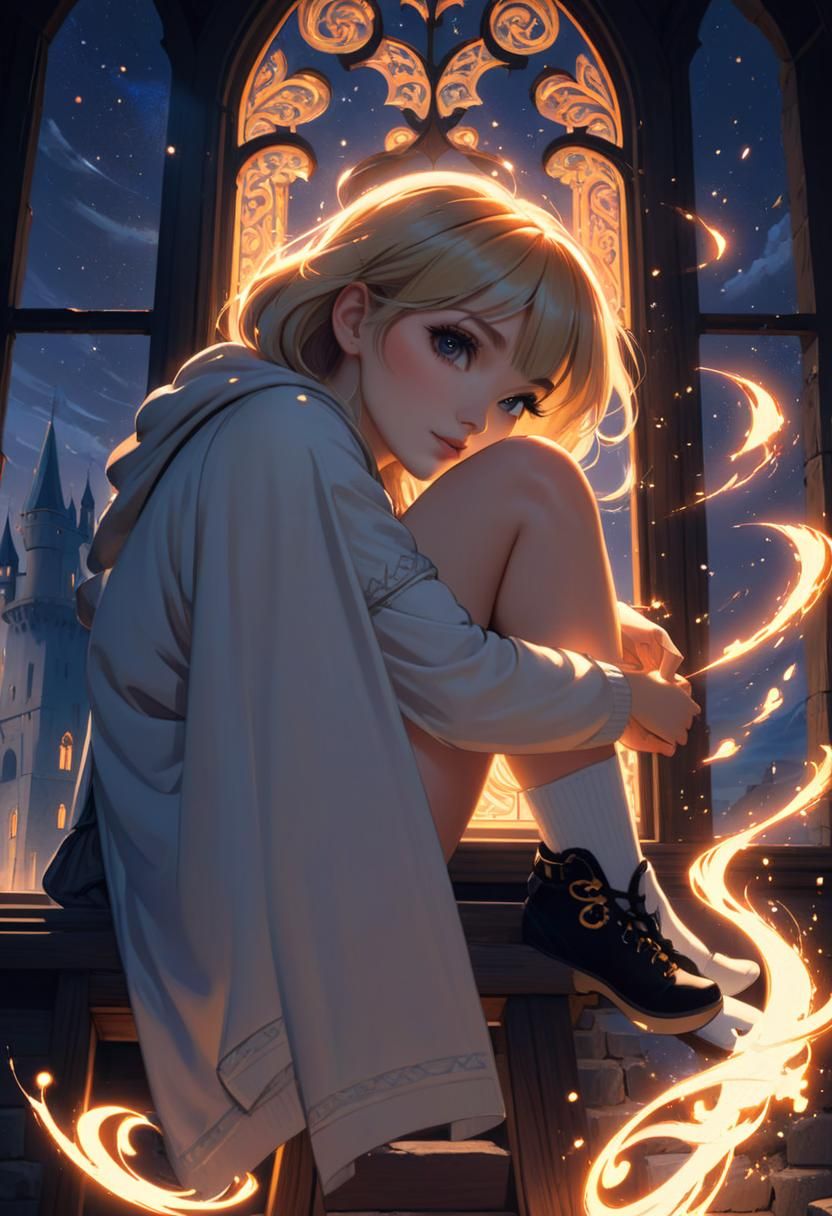 Medieval Girl with Magic in Oil Painting Style