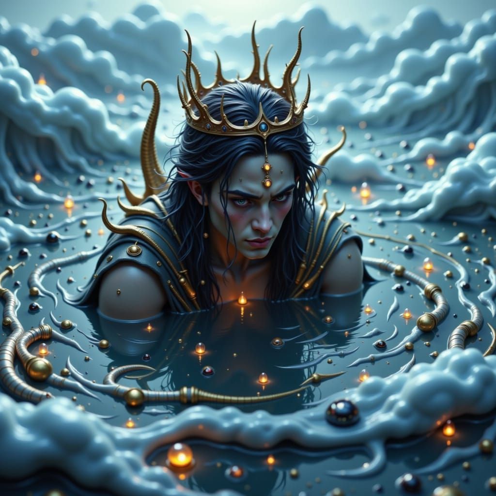 Weary King on Throne in Dystopian Cyberpunk Style