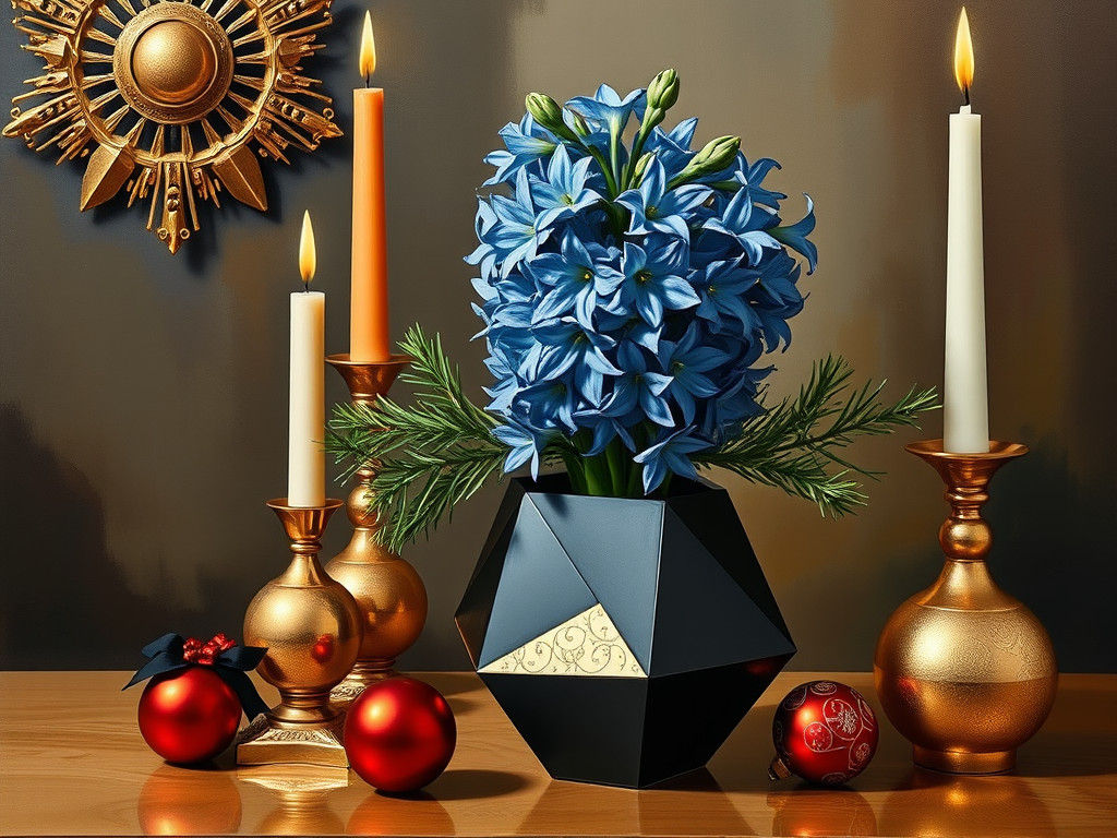 Cubist Still Life: Hyacinth, Baubles, Goldenpunk Elegance
